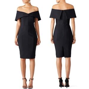 Misha Collection Black crepe off shoulder Brooklyn midi Dress Style RE1641DRBK